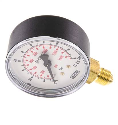 Produktbild von WIKA Manometer Stahlblech – Senkrecht, Ø 63 Mm, 0–100 Bar, G 1/4″ – Zuverlässige Druckanzeige