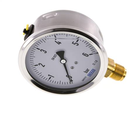 Wika Glycerin-Manometer senkrecht (CrNi/Ms),100mm, 0 - 6 bar (MS6100GLYCR)  - Landefeld - Pneumatik - Hydraulik - Industriebedarf