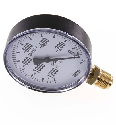 Manometer senkrecht 100mm, 0 - 250 mbar, G 1/2 (MS250100MB5CR) - - Pneumatik - Hydraulik - Industriebedarf