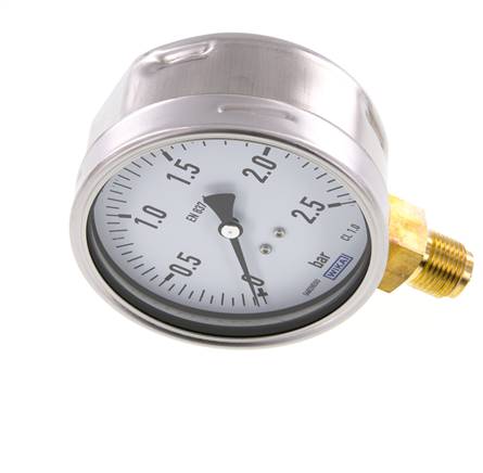 Wika Manometer senkrecht (CrNi/Ms), 100mm, 0 - 2,5 bar (MS2,5100CR