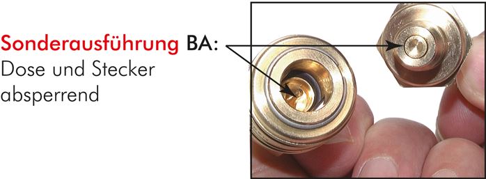 Príklady vyobrazení: Spojovací zástrcka s hadicovou hubicí, speciální provedení BA