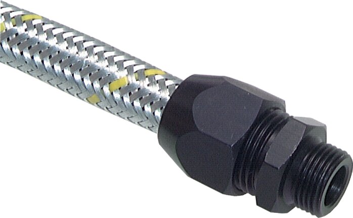 Voorbeeldig Afbeelding: Rechte inschroefbare schroefverbinding met cilindrische schroefdraad voor zilverslang, met metaal omvlochten slang