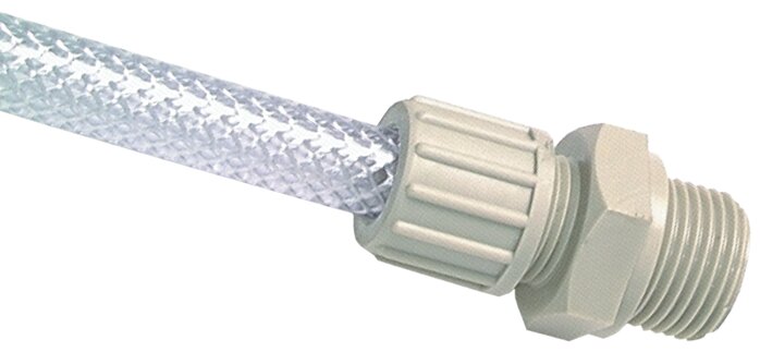 Zgleden uprizoritev: Straight screw-in fitting for fabric hose TX, cylindrical thread, polypropylene