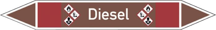 Zgleden uprizoritev: Rohrleitungskennzeichnung (Doppelpfeil), Diesel (GHS 02/08/09)