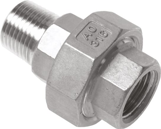 Zgleden uprizoritev: Screw connection with female and male thread, flat sealing, 1.4408