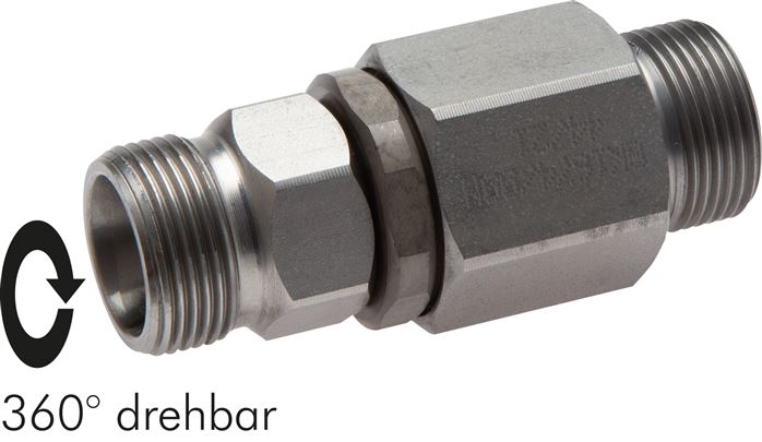 Exemplary representation: Ball-guided straight swivel joint, cutting ring connection, galvanised steel