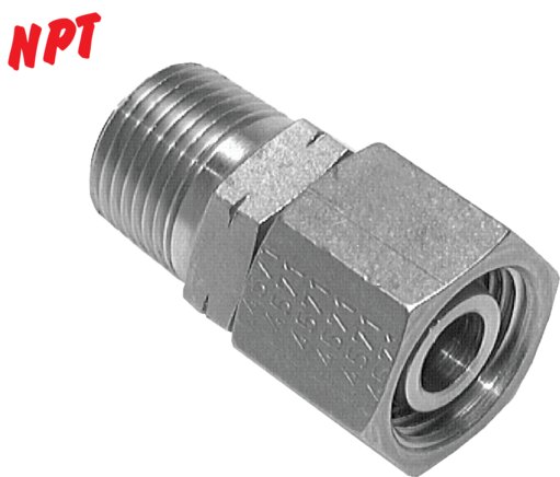 Exemplary representation: Adjustable screw-in fitting with pipe socket, NPT thread, 1.4571