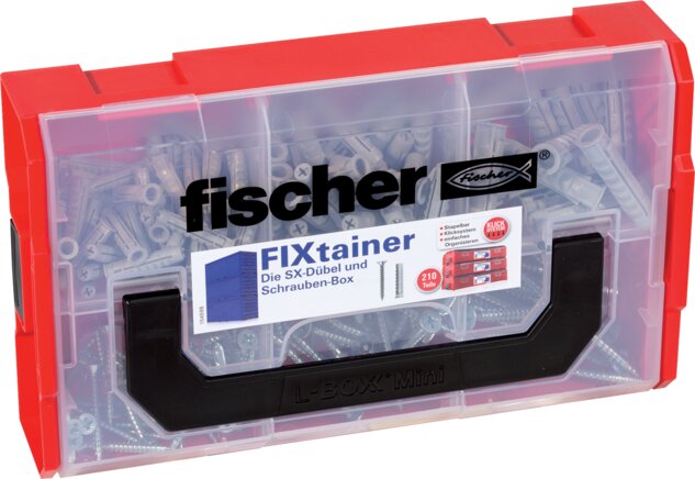 Principskitse: Fischer FIXtainer SX-Plus dybler og skruer