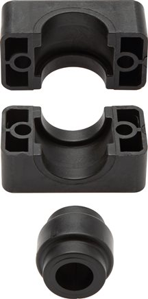Exemplary representation: Pipe clamp clamping jaw pairs with elastomer insert, polypropylene
