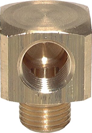 Exemplary representation: 90° screw-in angle with female & male thread, block shape, brass