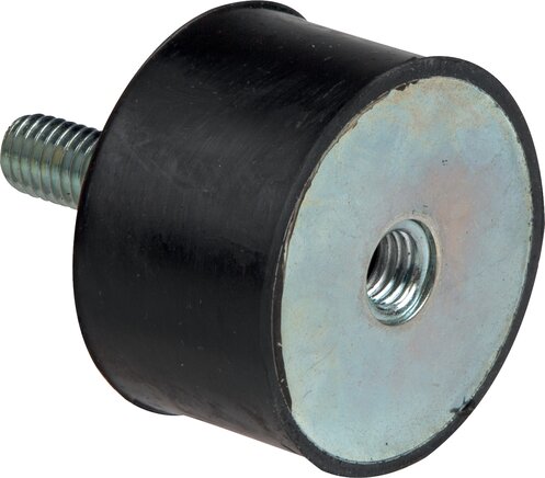 Exemplarische Darstellung: Gummi-Metall-Puffer, zylindrisch, (Typ B) mit Außengewinde und Innengewinde