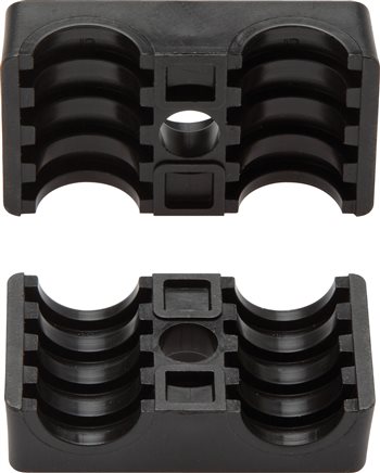 Exemplary representation: Pair of double pipe clamp jaws, polypropylene