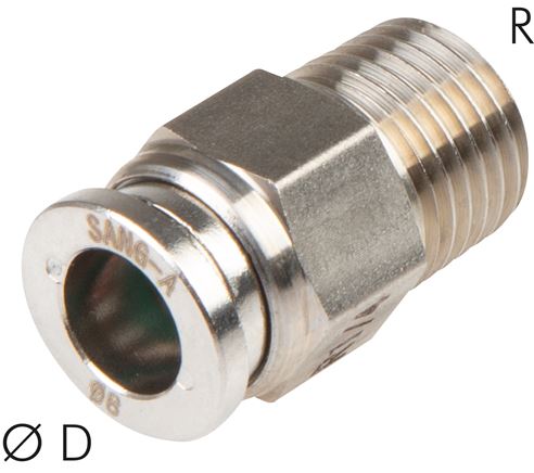 Zgleden uprizoritev: Push-in fitting with conical thread, stainless steel
