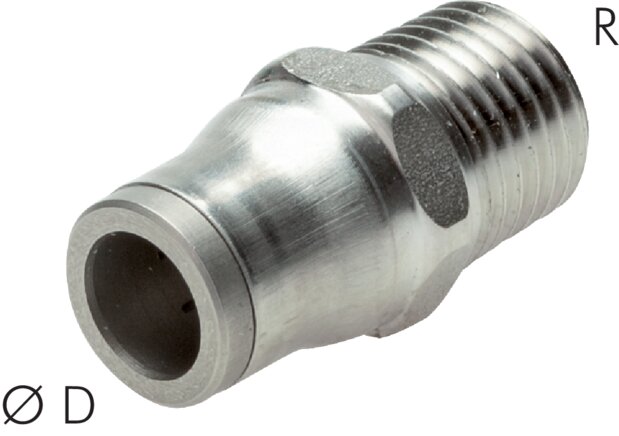 Exemplary representation: Push-in fitting with NPT thread, stainless steel