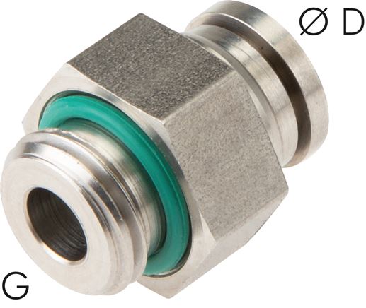 Exemplary representation: Push-in fitting with cylindrical thread, stainless steel