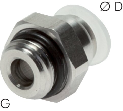 Exemplary representation: Push-in fitting polypropylene with cylindrical stainless steel thread