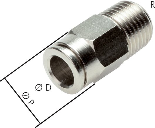 Zgleden uprizoritev: Push-in fitting with conical thread, nickel-plated brass