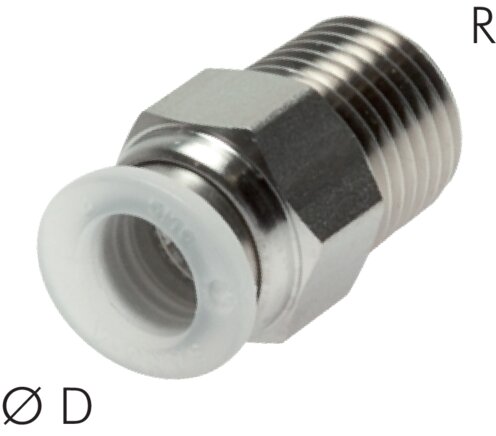 Exemplary representation: Push-in fitting with conical stainless steel thread