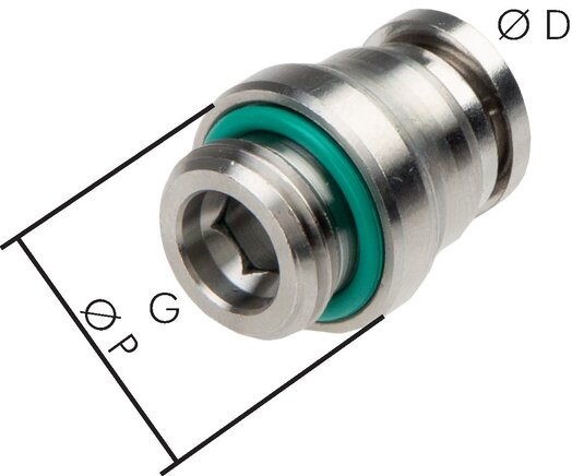 Exemplarische Darstellung: Steckverschraubung mit rundem Körper und zylindrischem Gewinde, Edelstahl