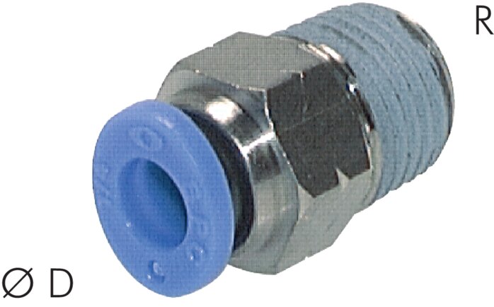 Zgleden uprizoritev: Push-in fitting with conical thread, inch