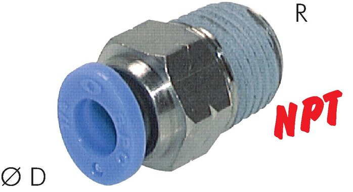 Exemplary representation: Push-in fitting with conical thread, inch