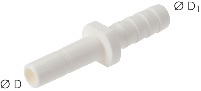 Exemplary representation: Push-in nipple with hose nipple for PVC hose (straight), inch