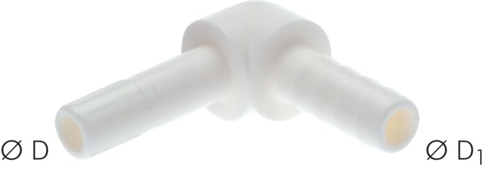 Exemplary representation: Push-in nipple with hose nipple for PVC hose (angled), inch