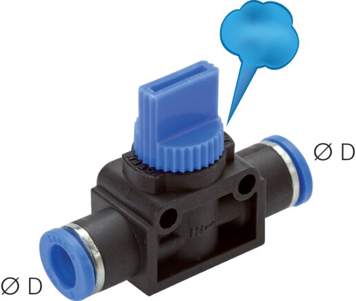 Exemplary representation: 3/2-way shut-off valve with push-in connection