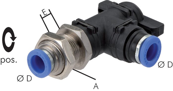 Exemplary representation: Bulkhead angle stopcock with push-in connection