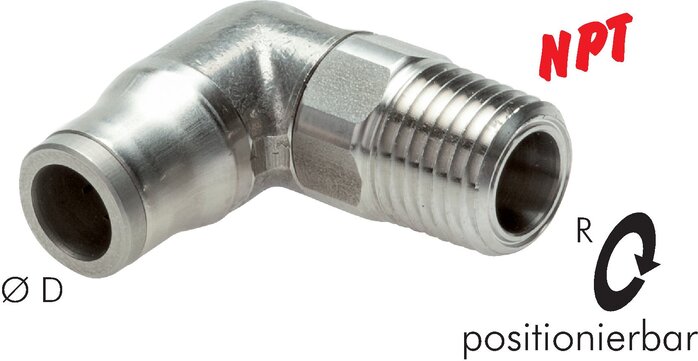 Exemplarische Darstellung: L-Steckverschraubung mit NPT-Gewinde (positionierbar), Edelstahl