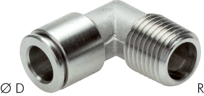 Zgleden uprizoritev: Push-in L-fitting (fixed) with conical thread, stainless steel