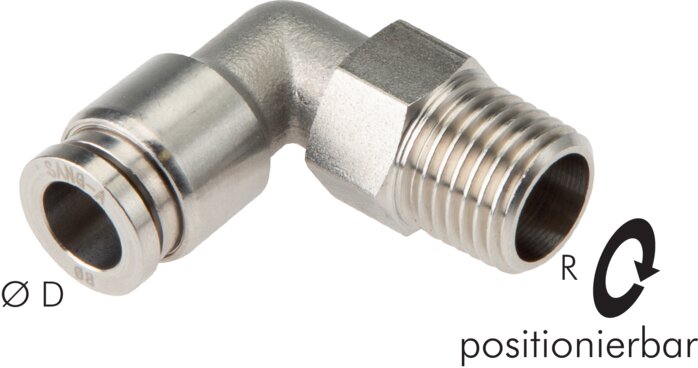 Zgleden uprizoritev: Push-in L-fitting with conical thread, stainless steel