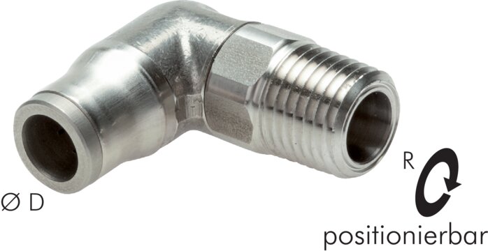 Zgleden uprizoritev: Push-in L-fitting with NPT thread (positionable), stainless steel