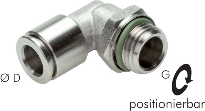 Zgleden uprizoritev: Push-in L-fitting with cylindrical thread (positionable), stainless steel