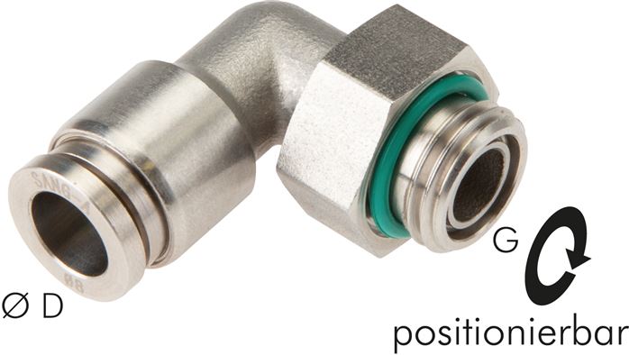 Zgleden uprizoritev: Push-in L-fittings with cylindrical thread, stainless steel