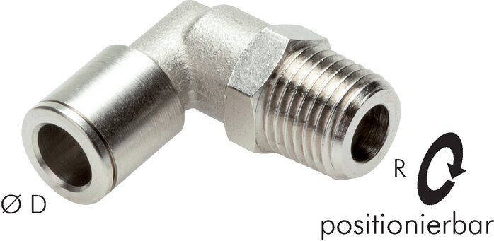 Zgleden uprizoritev: Push-in L-fitting with conical thread (positionable), nickel-plated brass
