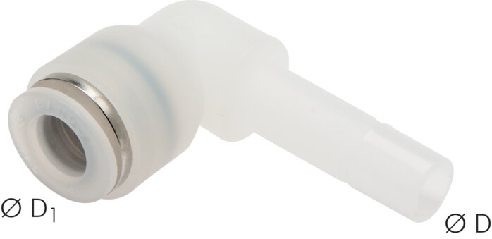 Zgleden uprizoritev: Push-in L-connector with push-in nipple, PVDF