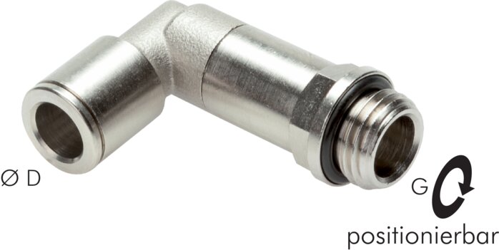 Exemplary representation: long push-in L-fitting with cylindrical thread, nickel-plated brass