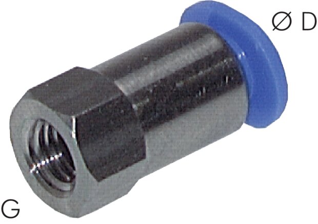 Exemplary representation: straight mini push-in fitting with cylindrical female thread