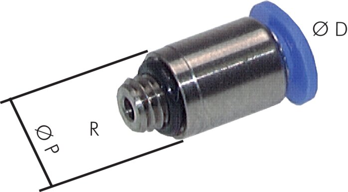 Exemplary representation: straight mini push-in fitting with round body and cylindrical thread