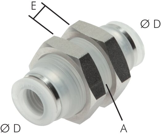 Príklady vyobrazení: Prepážkový konektor s polypropylenovým závitem
