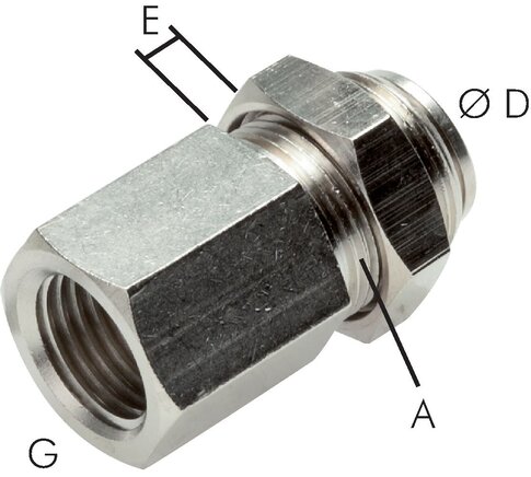 Voorbeeldig Afbeelding: Schot-steekverbinding met cilindrische binnenschroefdraad, messing vernikkeld