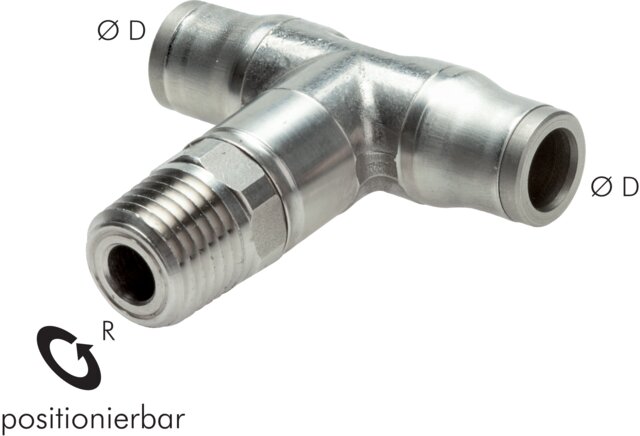 Exemplary representation: T-push-in connection with conical NPT thread, stainless steel