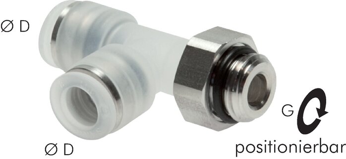 Exemplary representation: LE push-in fitting polypropylene with cylindrical stainless steel thread