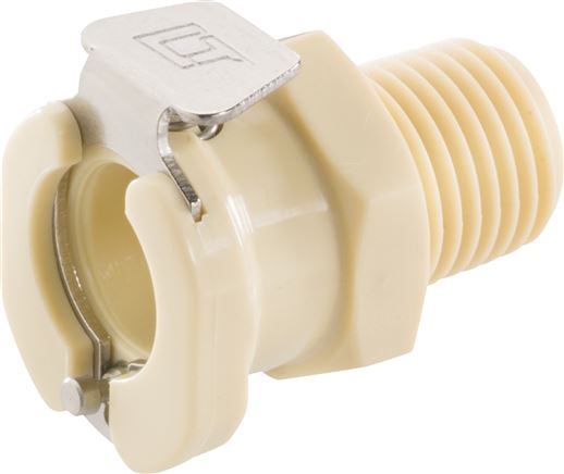Exemplary representation: Coupling socket with male thread, polypropylene, beige