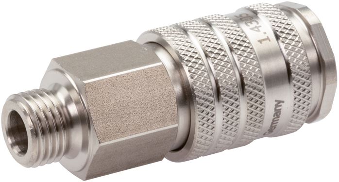 Exemplary representation: Coupling socket with male thread, ball lock, 1.4305