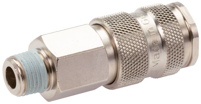 Exemplary representation: Coupling socket with male thread, ball lock, hardened nickel-plated steel / nickel-plated brass