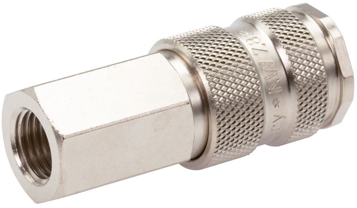 Zgleden uprizoritev: Coupling sockets with female thread, ball lock, hardened nickel-plated steel / nickel-plated brass