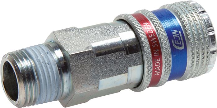 Zgleden uprizoritev: Safety coupling socket with male thread, galvanised steel, galvanised brass
