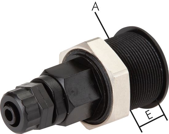 Zgleden uprizoritev: Breakaway coupling socket with hose connection & bulkhead thread, POM